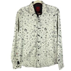 Au Noir Black White Graphic Patterned Embroidered Logo Long Sleeve Medium Shirt